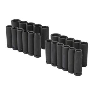 1/2 in. Drive Deep SAE and Metric Impact Socket Set (22-Piece)