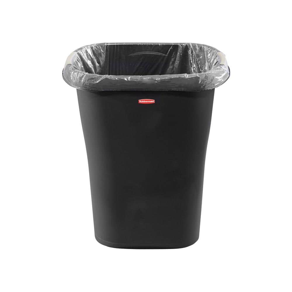 Sleek 8-Gallon Black Plastic Open-Top Kitchen Wastebasket