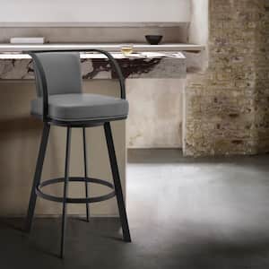 26 in. Gray High Back Metal Bar Stool with Faux Leather Seat