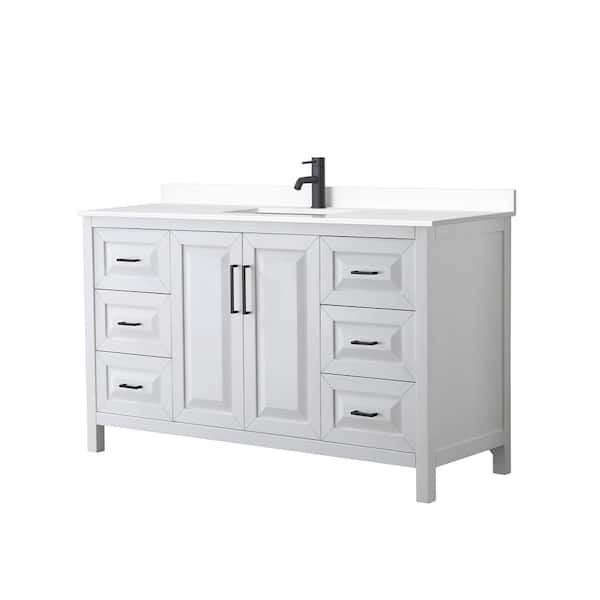 Wyndham Collection Daria 60 in. W x 22 in. D x 35.75 in. H Single Bath Vanity in White with White Cultured Marble Top