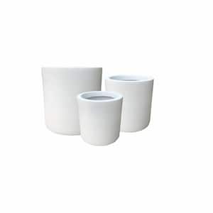 15.8 in., 12.9 in. and 9.8 in. Dia, Pure White Lightweight Concrete Modern Cylinder Outdoor Planters, Set of 3