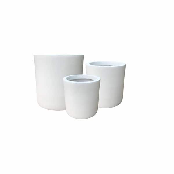 KANTE 15.8 in., 12.9 in. and 9.8 in. Dia, Pure White Lightweight Concrete Modern Cylinder Outdoor Planters, Set of 3