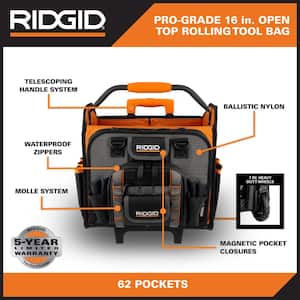 17 in. 62 Pocket Professional Grade Open Top Rolling Tool Bag