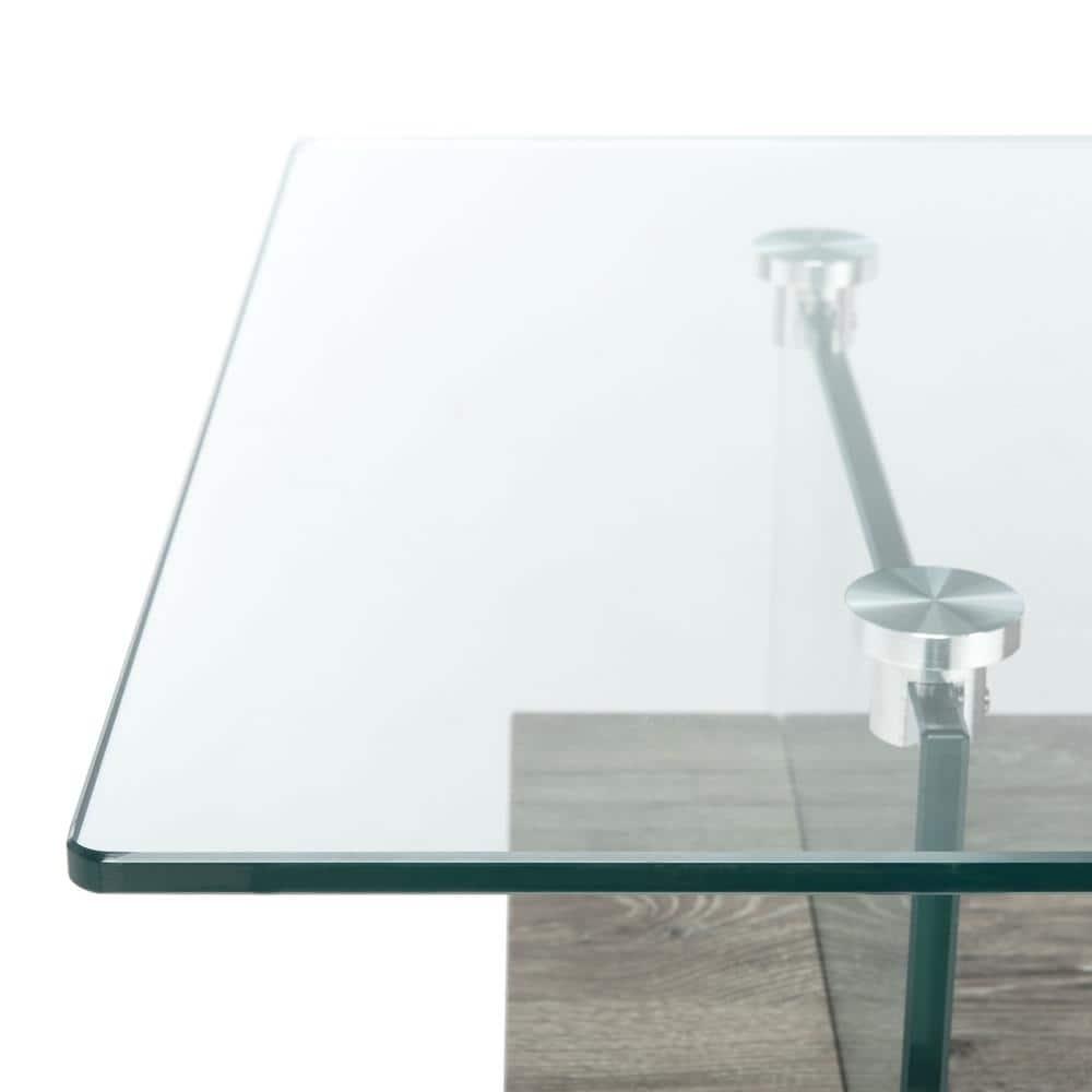 43'' Grey Oak and Glass Rectangular Transitional Coffee Table