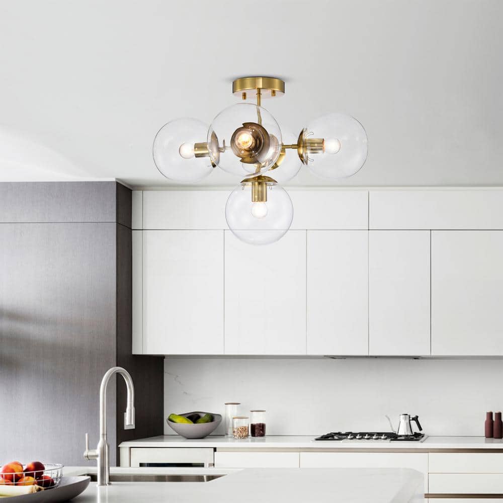 Modern Polished Gold 5-Light Globe Semi-Flush Mount Ceiling Light