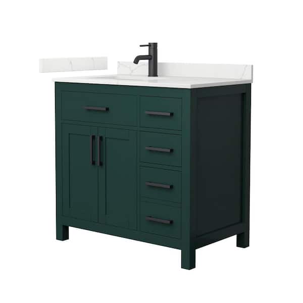 Wyndham Collection Beckett 36 in. Single Freestanding Green Bath Vanity with Giotto Quartz Top (Assembled)