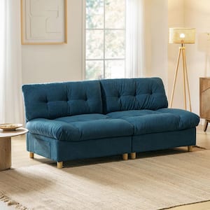 Hector Blue Modern 81 in. Polyester Rectangle Armless Sofas with USB and Type-C Ports