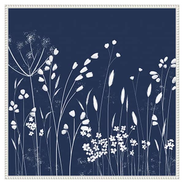 Amanti Art Indigo Flowers II by Northern Lights 30 in. W x 30 in. H Canvas Float Frame in White