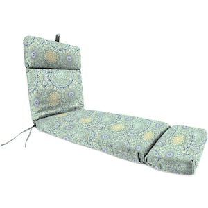 22 in. x 72 in. Outdoor Chaise Lounge Cushion w/Ties & Hanger Loop Alonzo Fresco Green Medallion Rectangular French Edge