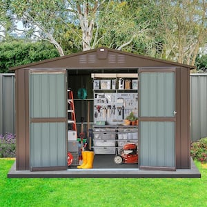 10 ft. x 8 ft. Outdoor Metal Storage Shed with Lockable Double Doors, Covered 80 sq. ft. Large Waterproof Shed, Brown