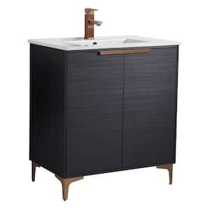 30 in. W x 18.5 in. D x 35.25 in. H Single Sink Bath Vanity in Chestnut with Rose Gold and White Ceramic Sink top