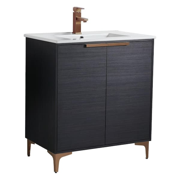 FINE FIXTURES 30 in. W x 18.5 in. D x 35.25 in. H Single Sink Bath Vanity in Chestnut with Rose Gold and White Ceramic Sink top