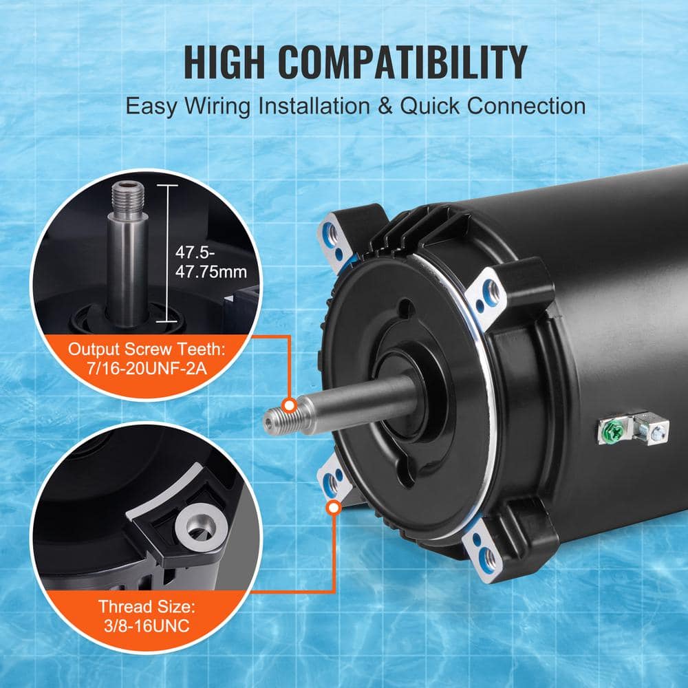 VEVOR Black Steel 1.5 HP Pool Pump Motor with 56J Frame