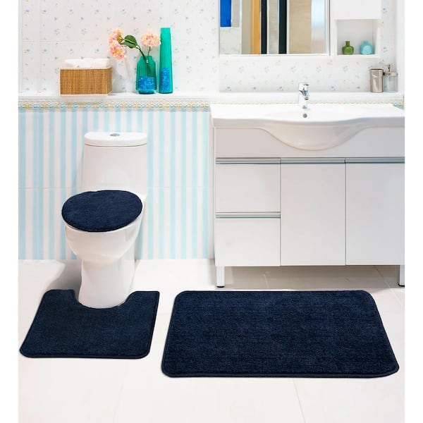 Bathroom 2 Piece Rug Set Includes Contour Toilet Mat and 18x30 Carpet Mat 