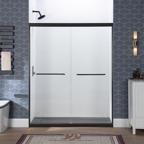 56-60 in. W x 72 in. H Double Sliding Framed Shower Door in Matte Black Finish with 1/4 in. (6mm) Clear Glass