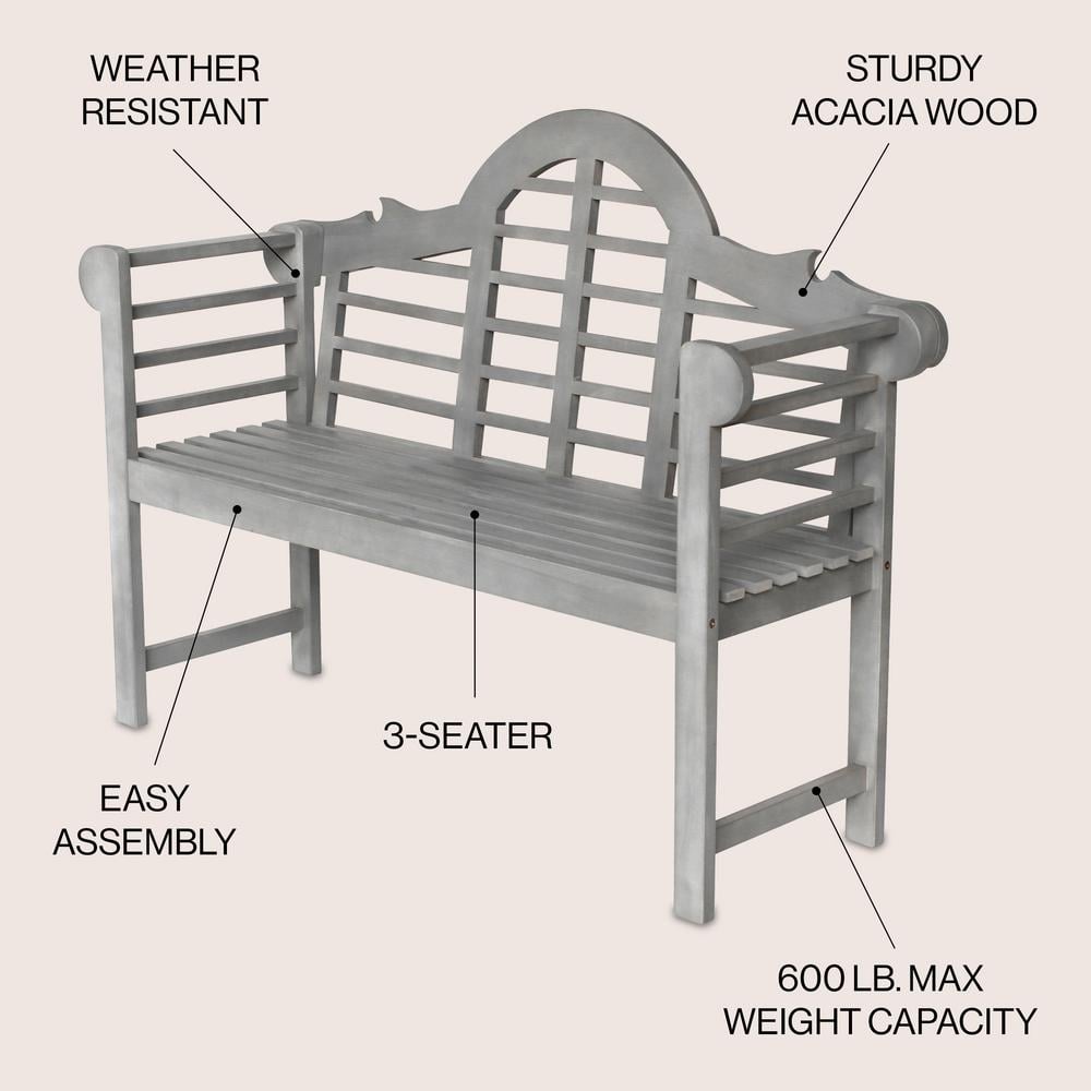 Elegant Arched Gray Acacia Wood 58" Outdoor Garden Bench