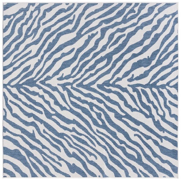 Bermuda Navy/Ivory 7 ft. x 7 ft. Tiger Animal Print Square Indoor/Outdoor Area Rug