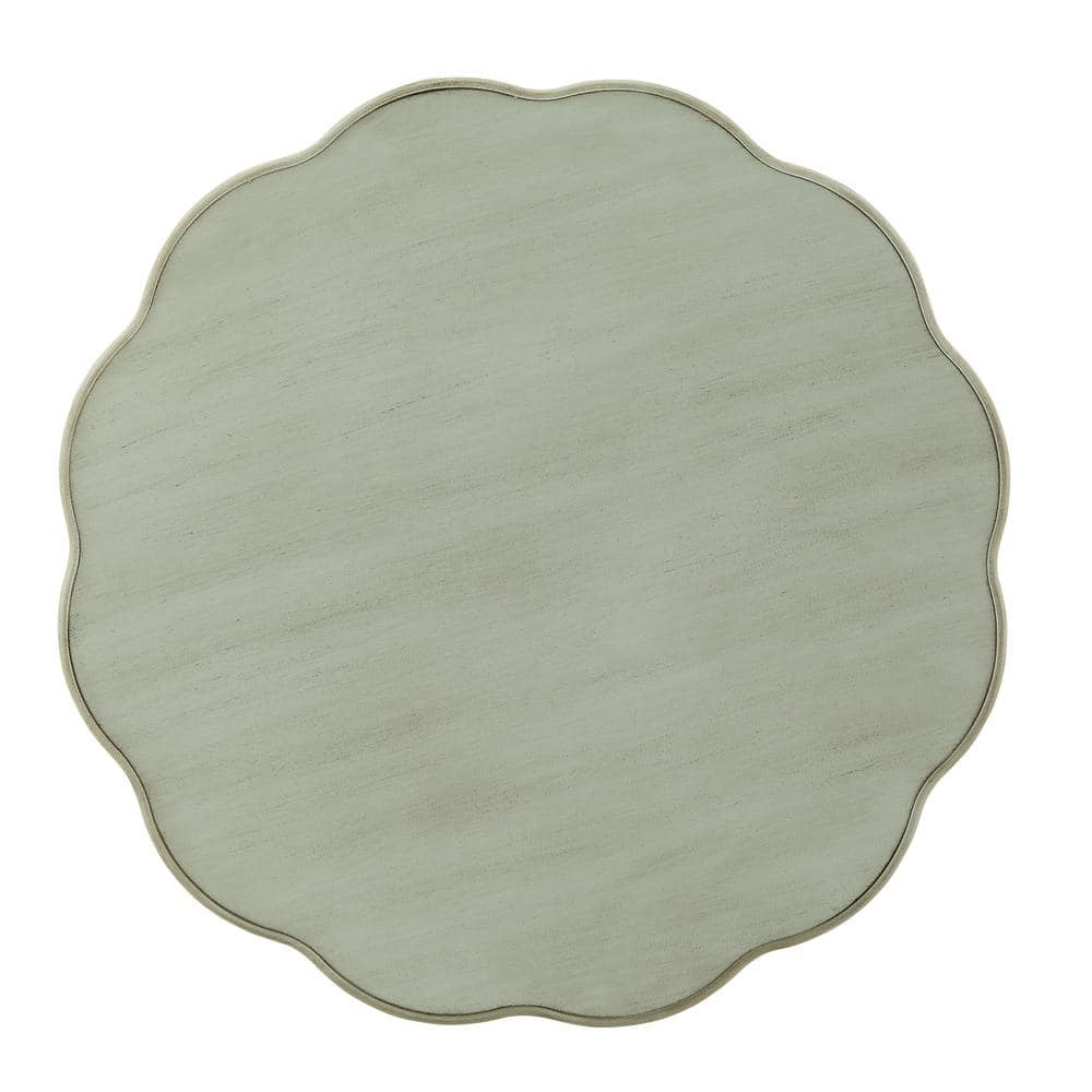 Antique Green Round Wooden End Table with Metal Accents