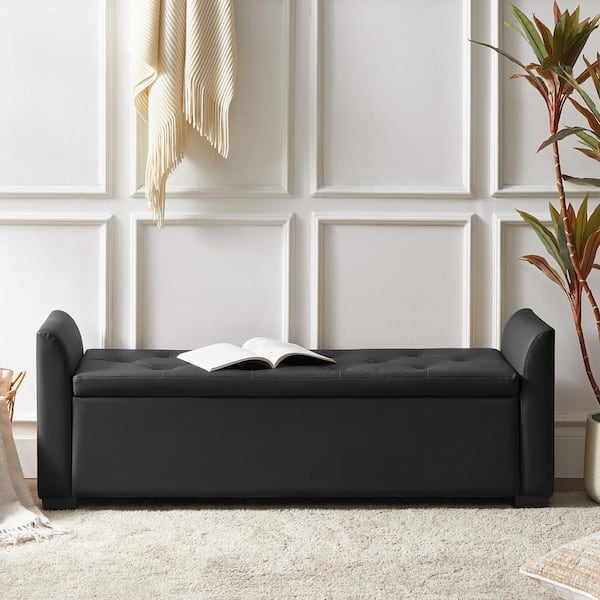 JAYDEN CREATION Ruben Black Storage  Bench with Flared Arms 57.75 in.