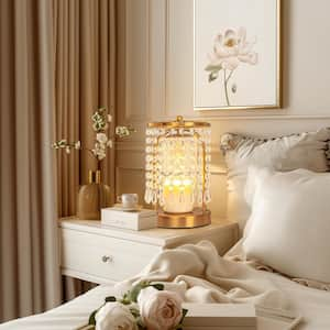 12 in. Gold Crystal Candle Warmer Lamp with Timer, Adjustable Height, Electric Heater for Large Jar Candles(with Bulbs)