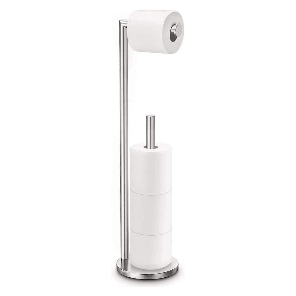 Brushed Nickel Freestanding Toilet Paper Holder with Reserve Storage