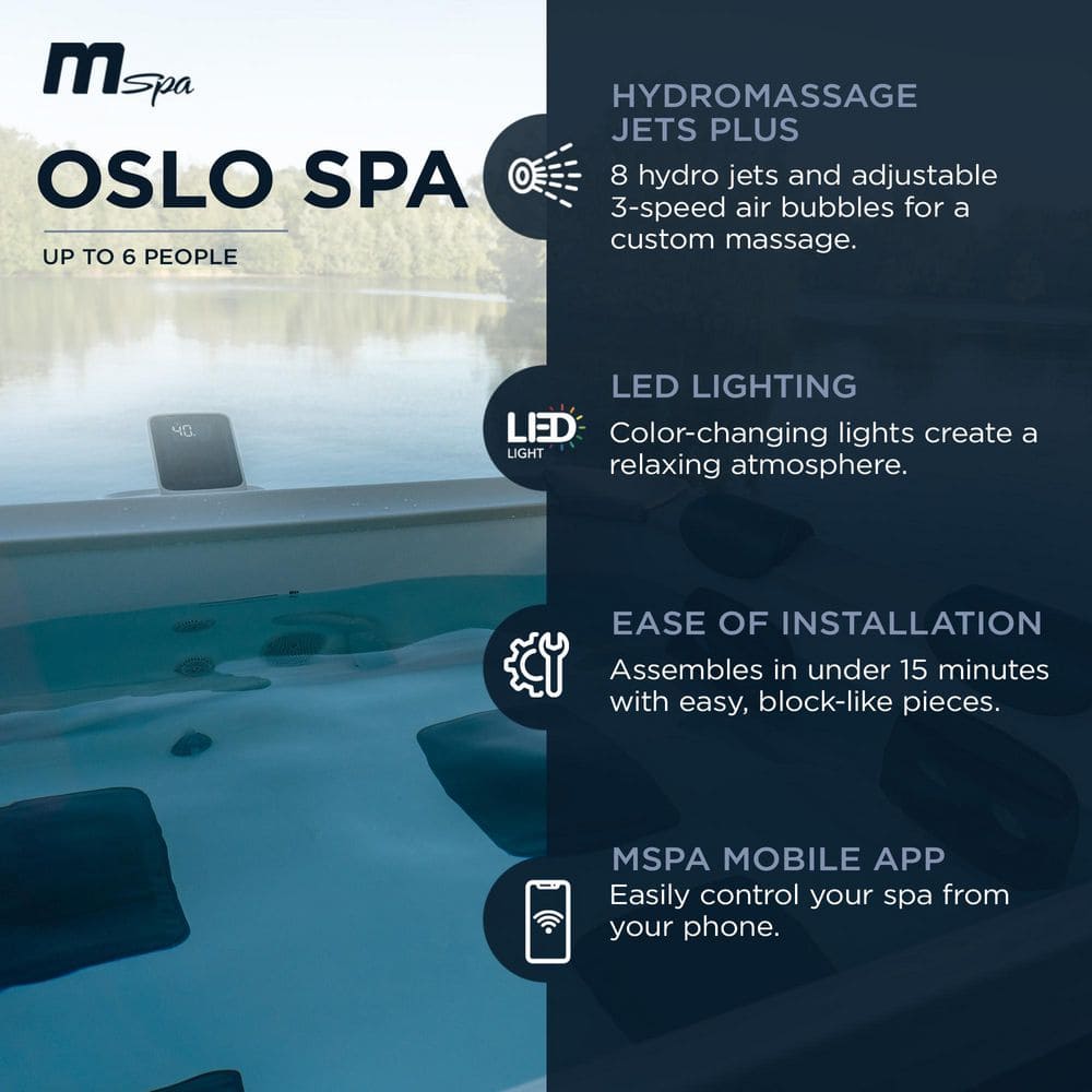 Oslo 6-Person Square Black and White Hydro Massage Hot Tub