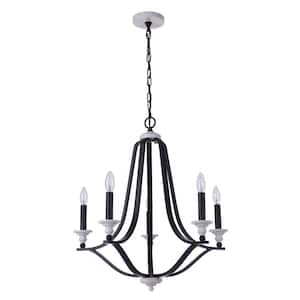 Esme 5-Light Flat Black/Matte White Finish Transitional Chandelier for Kitchen/Dining/Foyer, No Bulbs Included