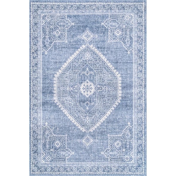 nuLOOM Isla Distressed Persian Blue Doormat 3 ft. x 5 ft. Area Rug