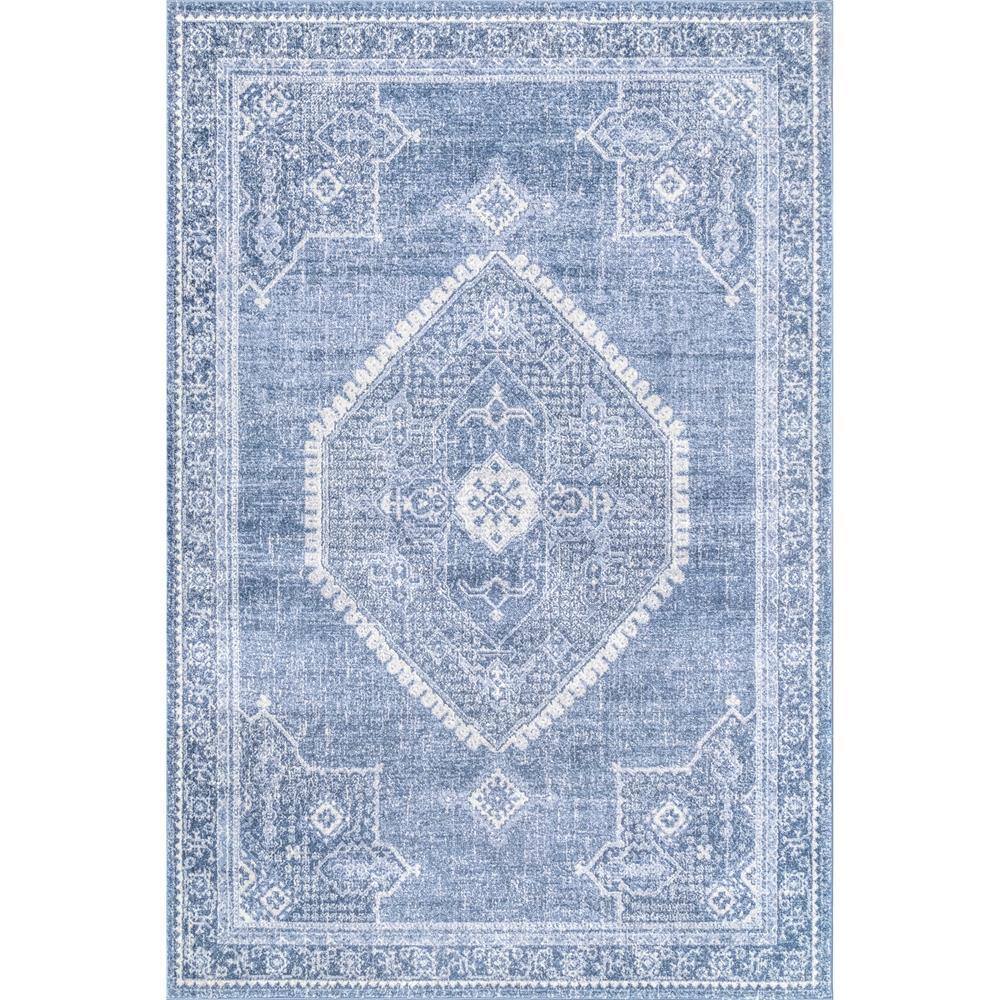 Reversible Blue Synthetic 4' x 6' Rectangular Area Rug