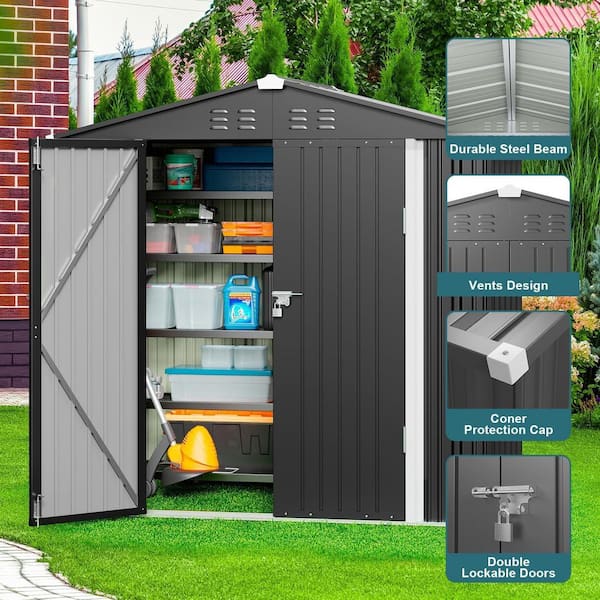 Lofka 8 ft. W x 6 ft. D Outdoor Storage Metal Shed with Double