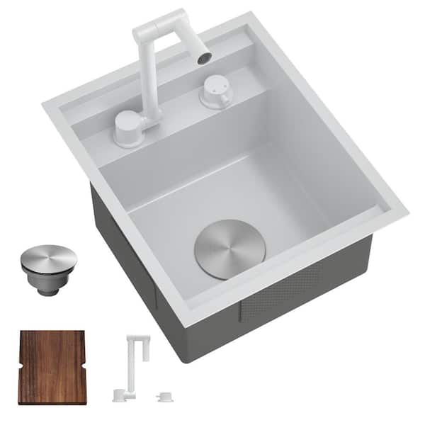 Unbranded Stainless Steel 15 in. Undermount Bar Sink with Adjustable Faucet and Cutting Board in White