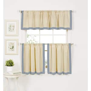 Blue Border Rod Pocket Room Darkening Curtain - 30 in. W x 24 in. L (Set of 2)