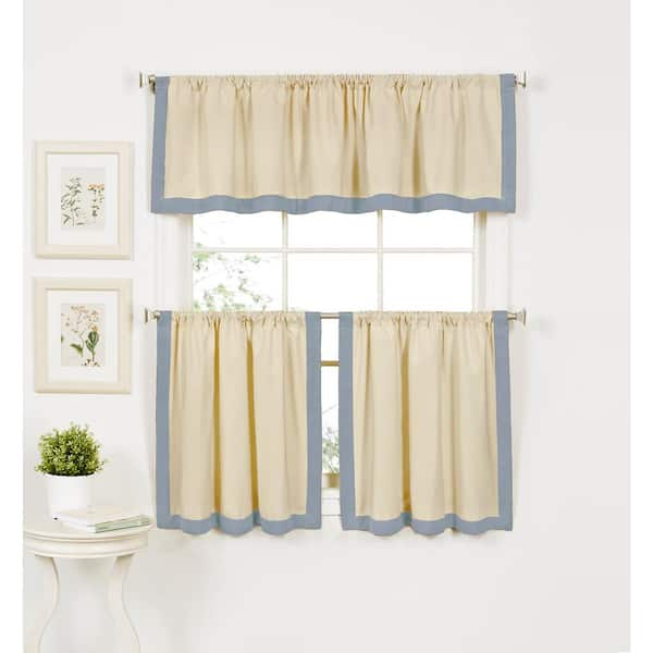 Elrene Blue Border Rod Pocket Room Darkening Curtain - 30 in. W x 24 in. L (Set of 2)