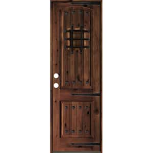 30 in. x 96 in. Mediterranean Knotty Alder Arch Top Red Mahogony Stain Right-Hand Inswing Wood Single Prehung Front Door