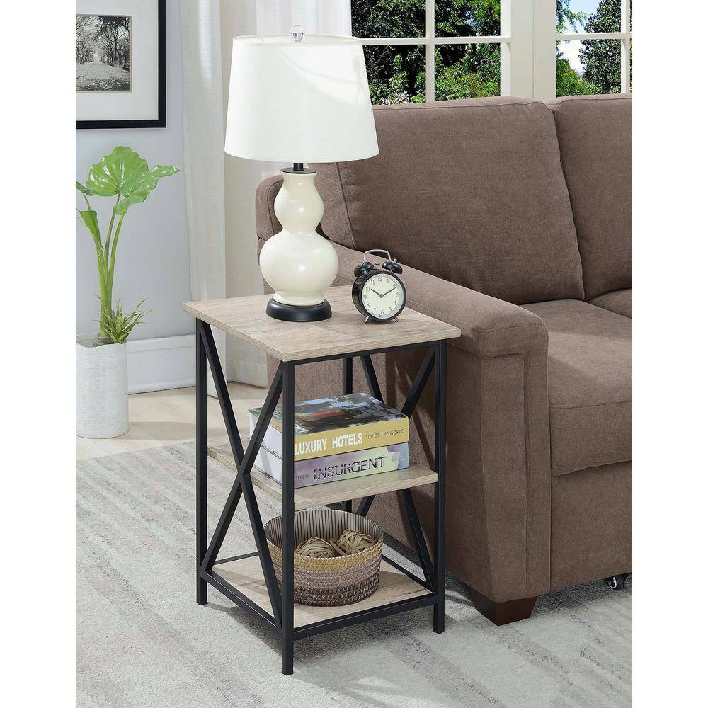 Sandstone and Black 3-Tier Wood and Metal End Table