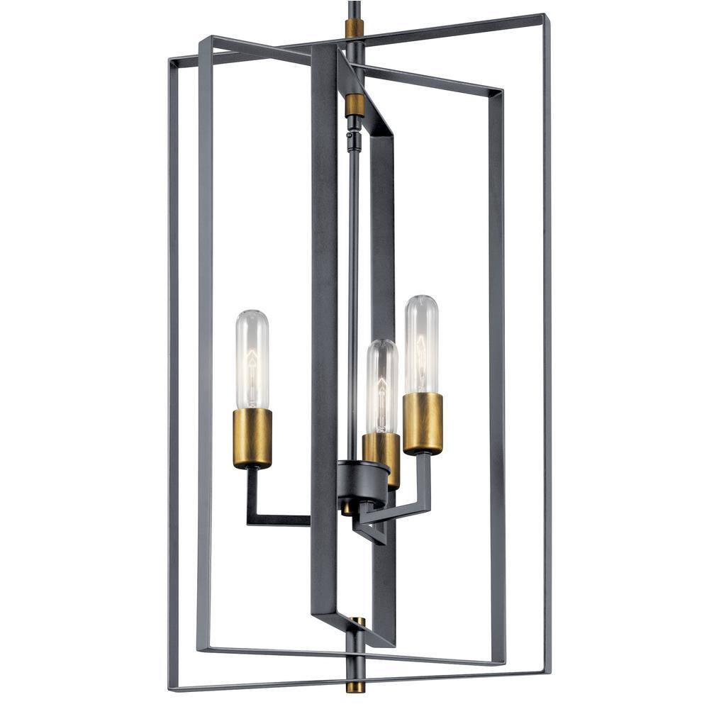 Transitional Matte Black 15" Ceiling Pendant with Glass Accents