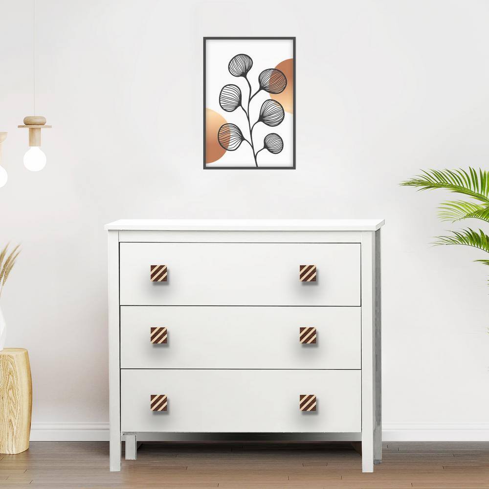 Cream and Brown Wood Square Cabinet Knob with Mounting Hardware