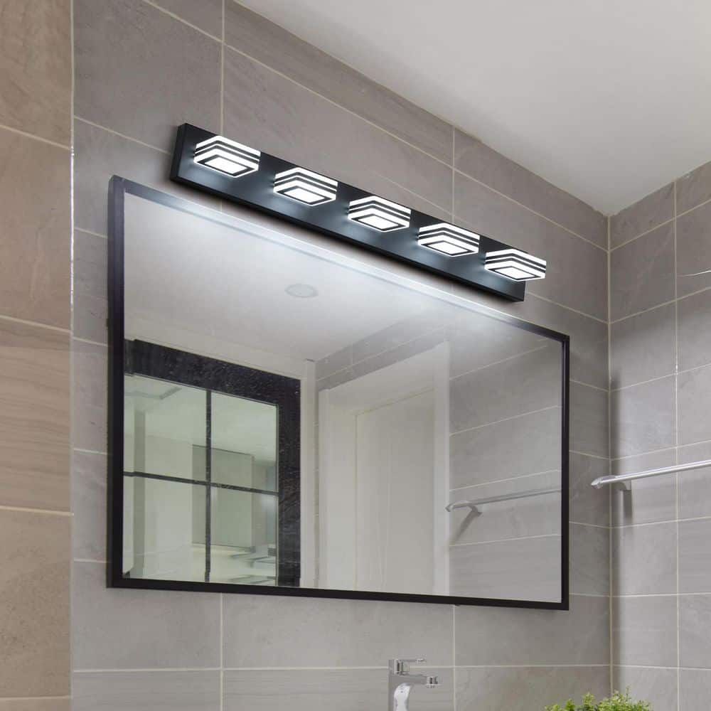 32 in. 5 Light Modern black Vanity Light Fixture Bathroom Over Mirror Wall Lights with Iron Acrylic Minimalist Design price history on PriceWatchPro