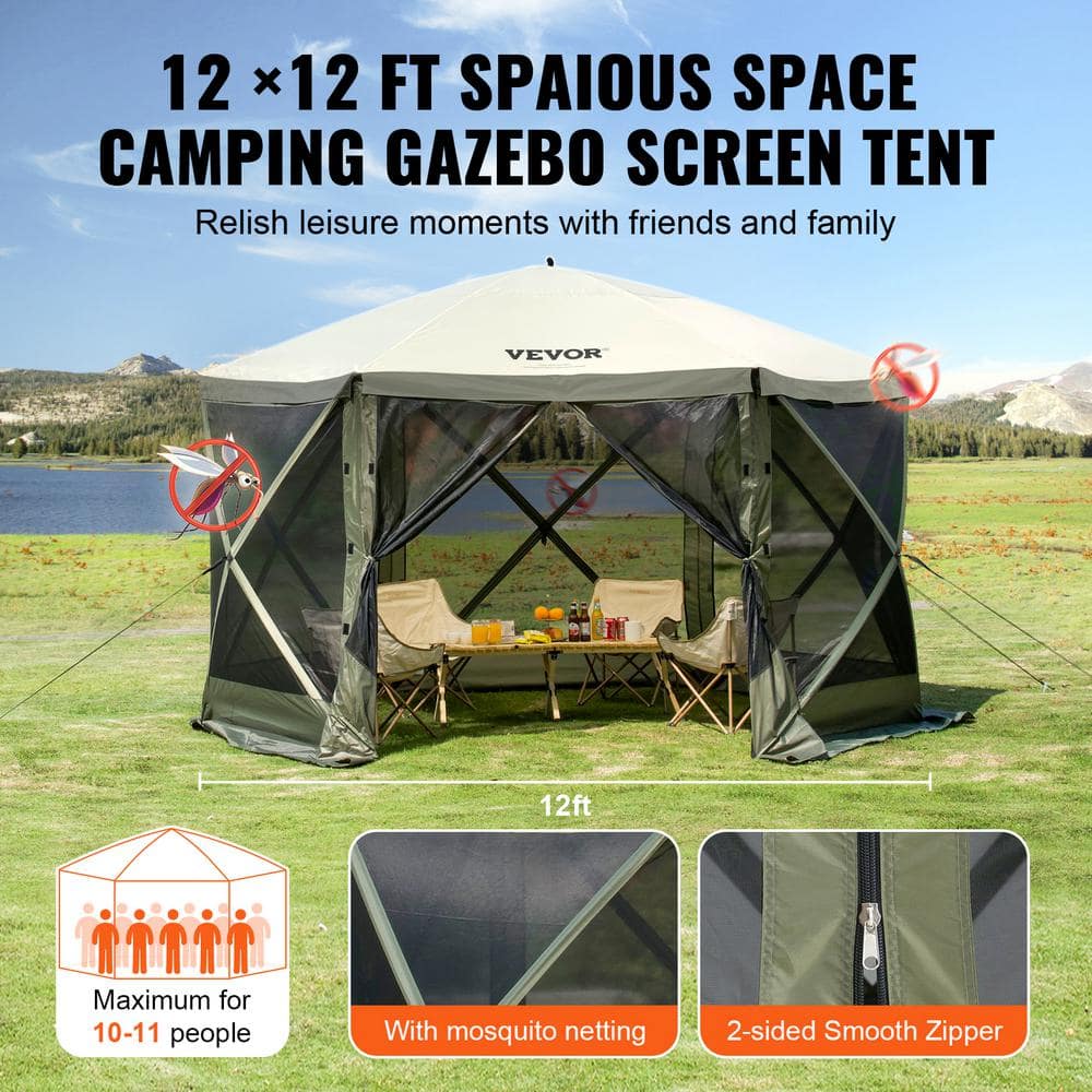 Vevor 12x12 ft Gray Hexagon Folding Canopy Gazebo