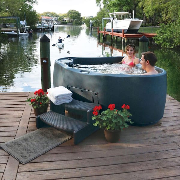 AquaRest Spas Premium 300 2-Person Plug and Play Hot Tub with 20 Stainless Jets, Heater, Ozone and LED Waterfall in Graystone