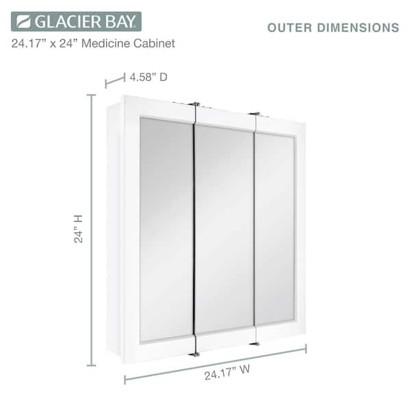 Glacier Bay 24-3/16 in. W x 24 in. H Framed Surface-Mount Tri-View Bathroom Medicine Cabinet with Mirror, White