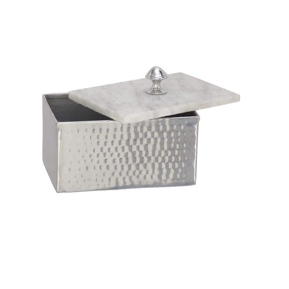 Gray Marble and Silver Metal Rectangular Jewelry Box