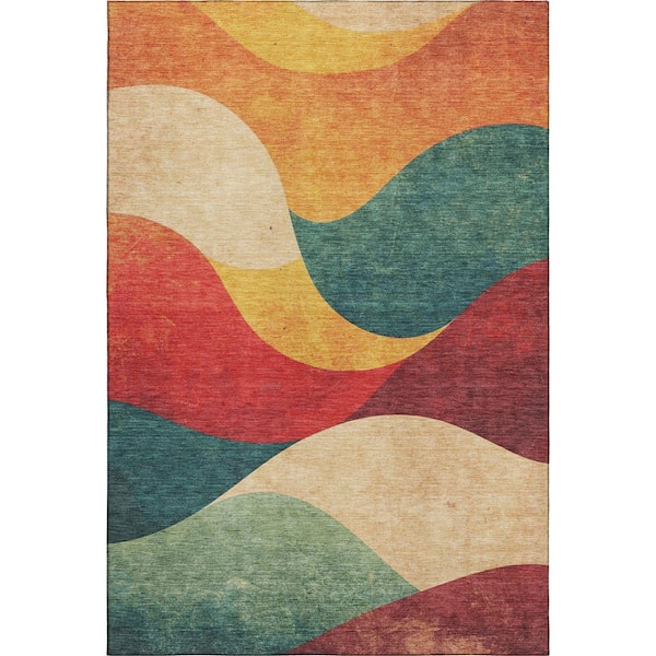 Mayfield Premium Machine Washable Abstract AMF2184 Orange 9 ft. x 12 ft. Area Rug