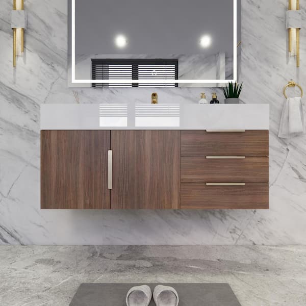 BV Better Vanity Bethany 47 in. W x 20 in. D x 22 in. H Single Sink Floating Bath Vanity in Rosewood with White Acrylic Top