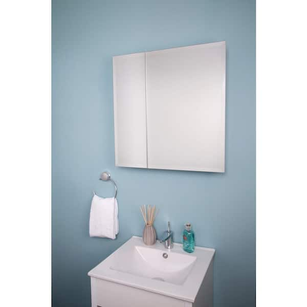 24 in. W x 24 in. H x 5 in. D Frameless Bi-View Surface-Mount Medicine Cabinet with Easy Hang System in White