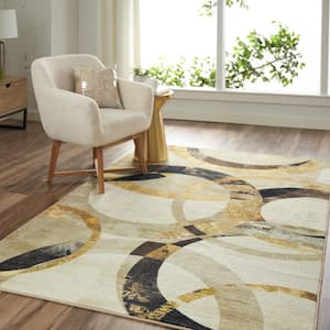 Mirrored Rings Gold 5 ft. x 8 ft. Geometric Area Rug