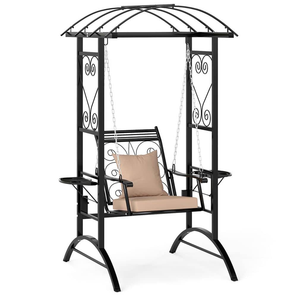Outdoor Wood Porch Swing with Stand and Dual Trellises for Adults, Black price history on PriceWatchPro
