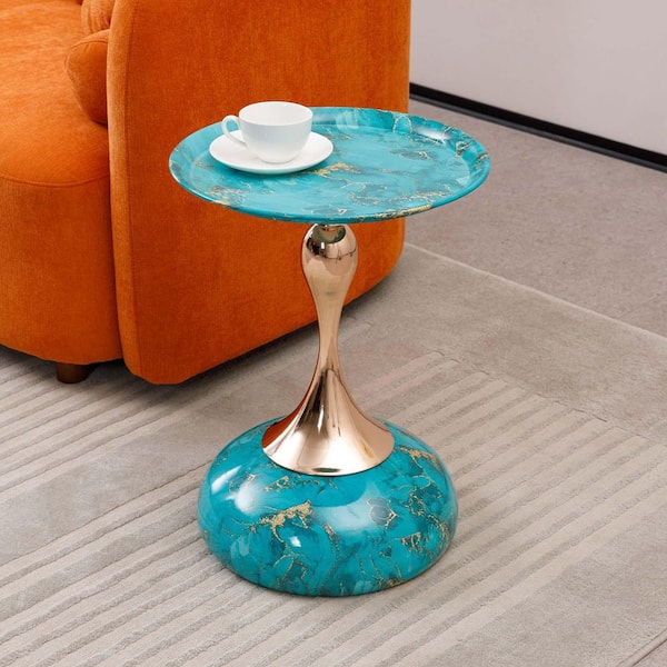 Unbranded 15.7 in. Green Round Metal Mermaid Tail End Table Modern Side Table Drink Martini Table