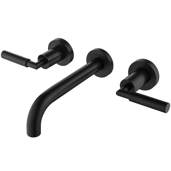 Modern 2-Handle Wall Mount Bathroom Faucet in Matte Black