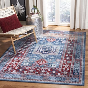 Kazak Red/Blue 4 ft. x 6 ft. Border Persian Oriental Area Rug